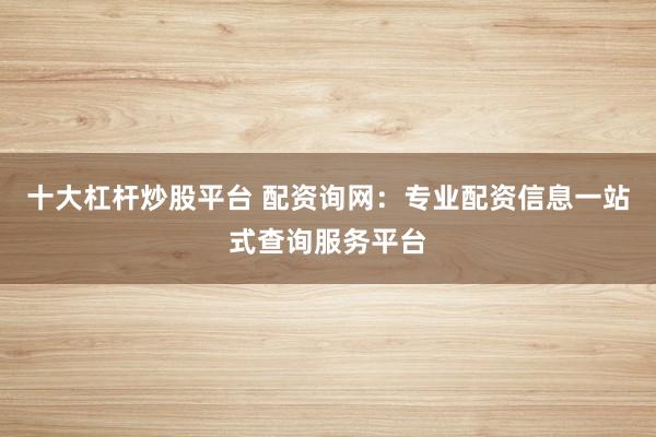 十大杠杆炒股平台 配资询网：专业配资信息一站式查询服务平台