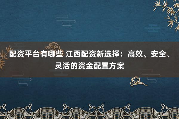配资平台有哪些 江西配资新选择：高效、安全、灵活的资金配置方案