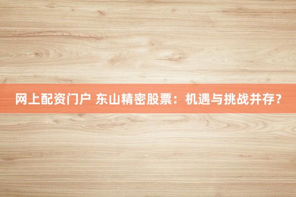 网上配资门户 东山精密股票：机遇与挑战并存？