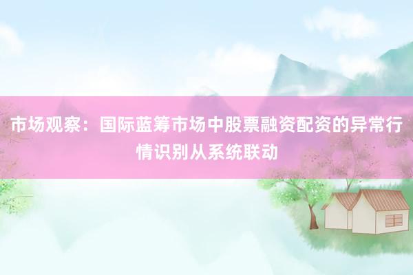 市场观察：国际蓝筹市场中股票融资配资的异常行情识别从系统联动