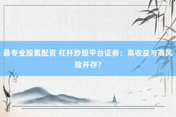 最专业股票配资 杠杆炒股平台证券：高收益与高风险并存？