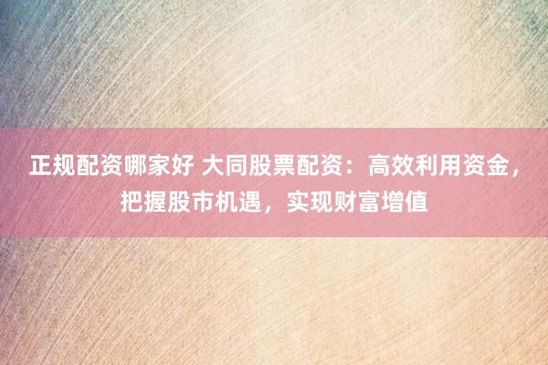 正规配资哪家好 大同股票配资：高效利用资金，把握股市机遇，实现财富增值