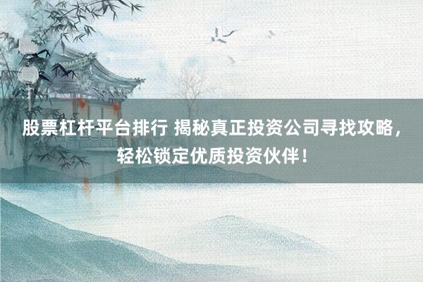 股票杠杆平台排行 揭秘真正投资公司寻找攻略，轻松锁定优质投资伙伴！