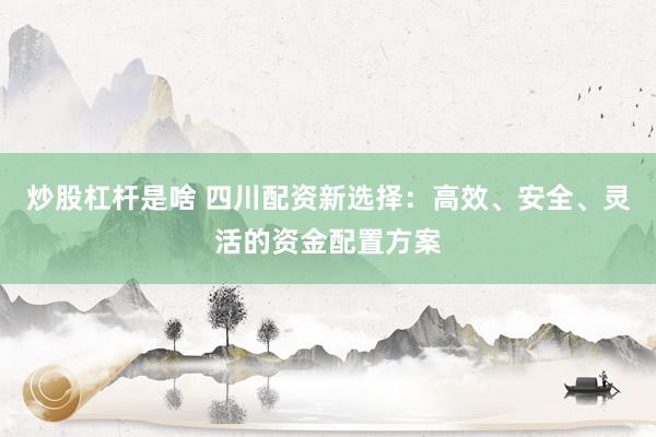 炒股杠杆是啥 四川配资新选择：高效、安全、灵活的资金配置方案